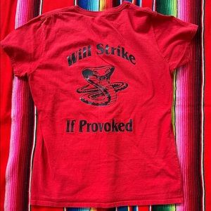 Will Strike If Provoked rattlesnake red and black T-shirt size small